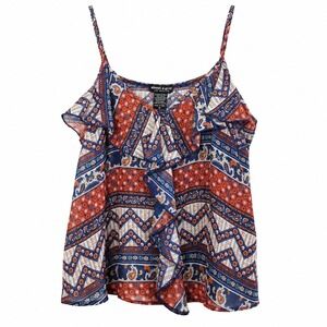 About A Girl‎ Ruffle Camisole Womens Medium Blue Red Paisley Boho Excellent Top